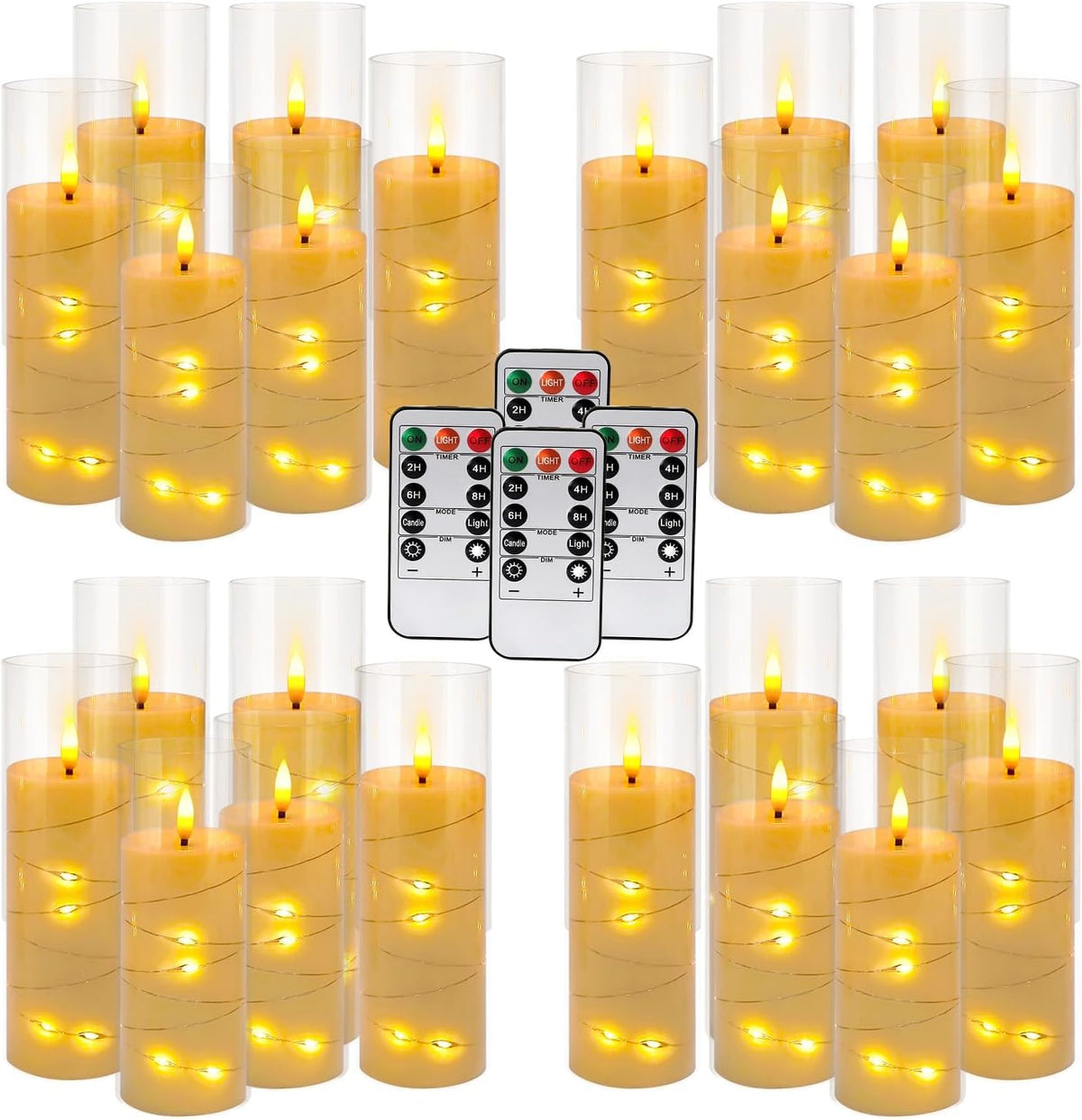 YOROXRG 24 Pack Christmas Decoration Flickering Flameless Candles,Battery Operated Candles,LED String Lights LED Candles for New Year, Home Decor, Parties,Wedding(D2.2 xH 5" 6" 7") (Ivory)
