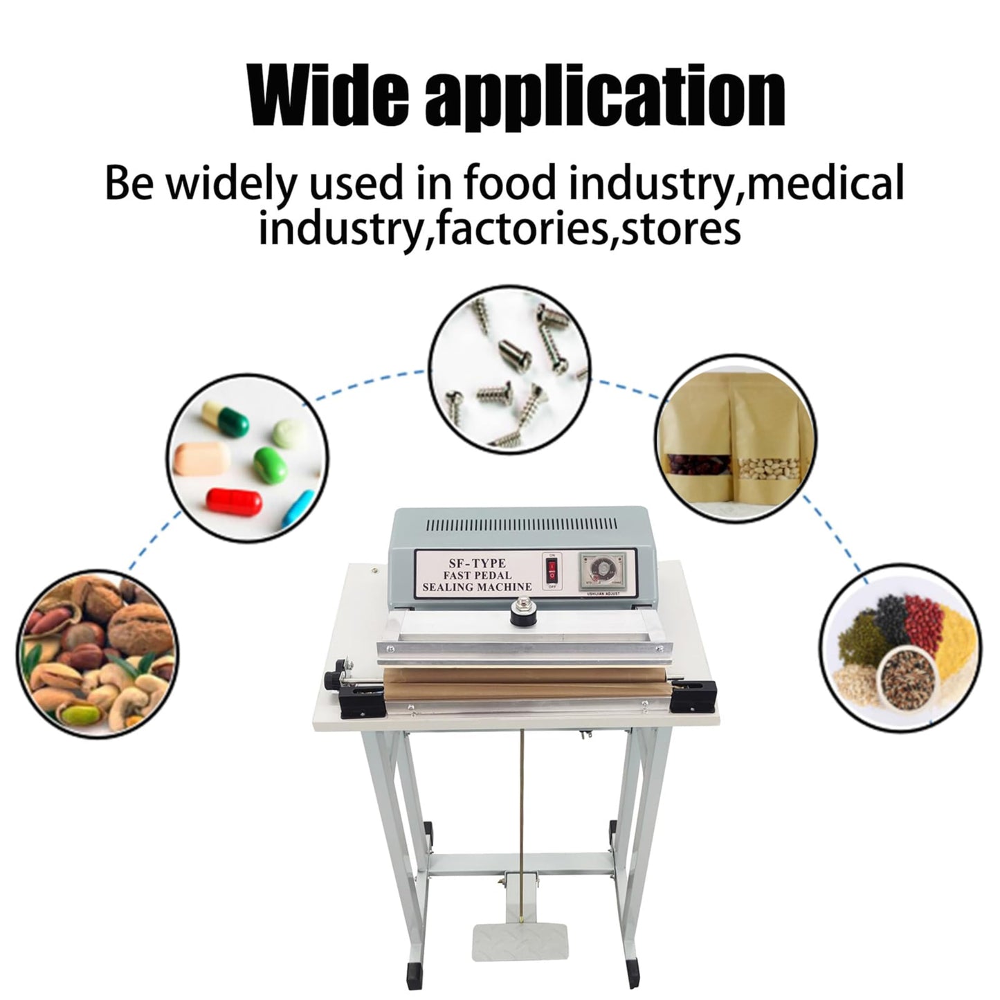 INTBUYING 110V Foot-pedal Sealing Machine with cutter Foot-pedal Sealer 3mm/0.6mm Sealing Width Fast Sealing Machine for Plastic Bag