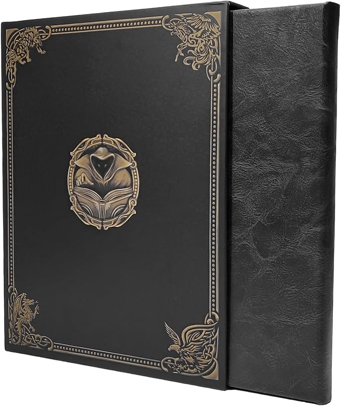 Game Master Screen - 30in Portrait DM Screen Compatible with Dungeons and Dragons and Other TTRPG - Faux Dragon Skin with Clear Dry Erase 8.5 x 11 Pockets - Slipcase Stores with DND Books - Black