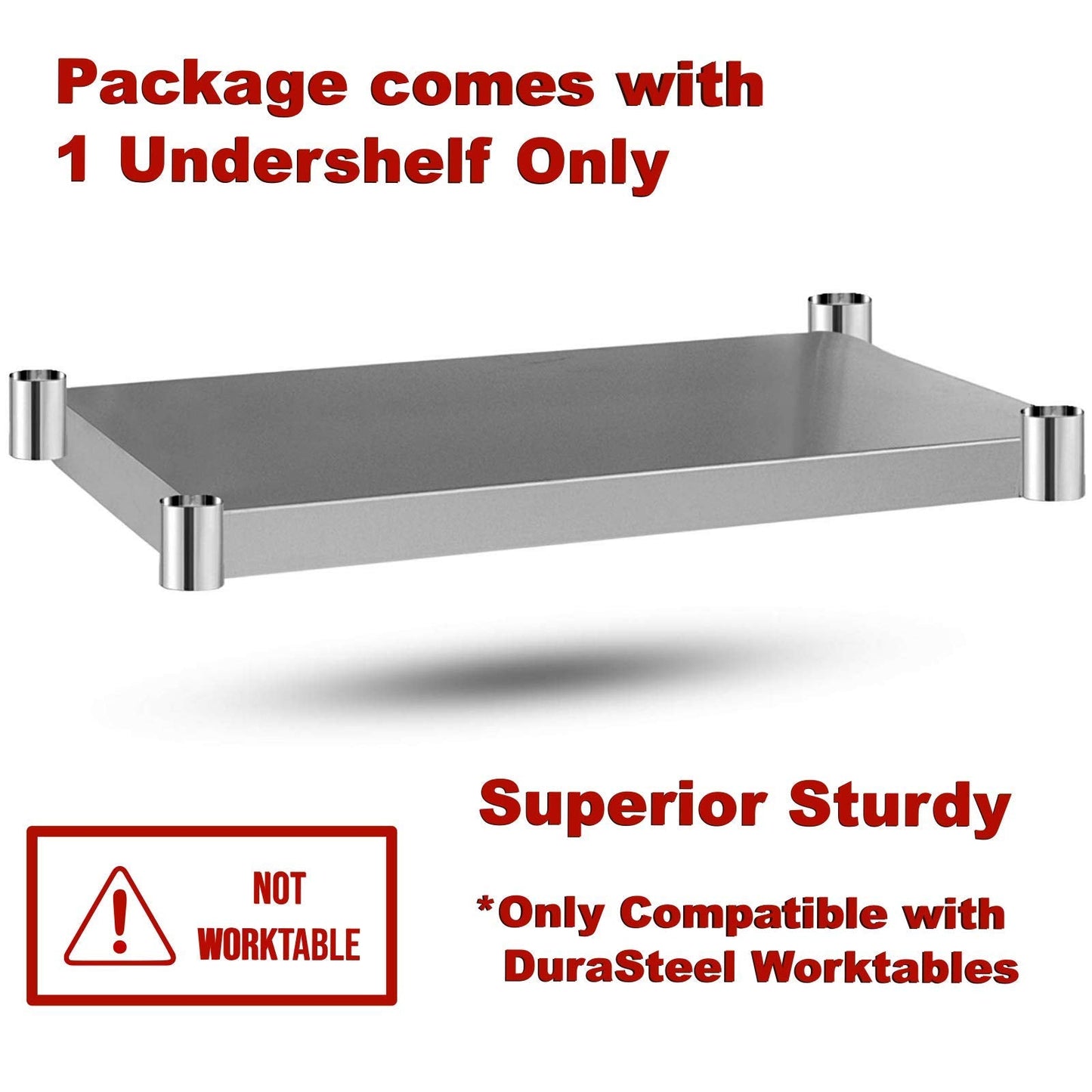 DuraSteel Galvanized Under Shelf for Work Tables - Extra Adjustable Lower Shelf for 24" x 60" Stainless Steel and Wooden Worktables - Fits for use in Restaurant, Warehouse, Home, Kitchen, Garage