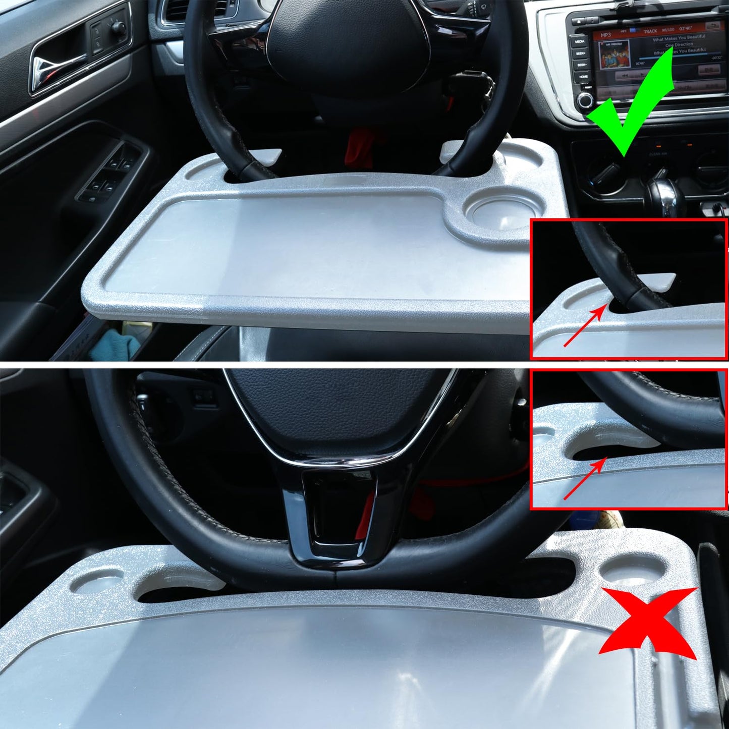 JUSTTOP Car Steering Wheel Desk for Laptop,Multipurpose Travel Car Accessories, Car Seat Stand Trays for Eating, Steering Wheel Under Table Console(Black)
