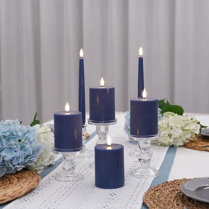 Fanna Flameless Pillar Candles with Timer in Real Wax for Advent and Christmas, Battery Operated Led Candles with Remote, 8 Batteries Included - Set of 4 (D 3" x H 4") - Dark Blue