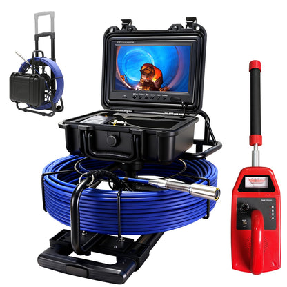 Gatebig Sewer Camera with Locator,Self Leveling,164FT,Retractable Handle,7MM Cable, 9'' IPS Drain Inspection Camera with DVR,IP68 Plumbing Snake with 12 Lights for Home,Duct Pipe Inspection