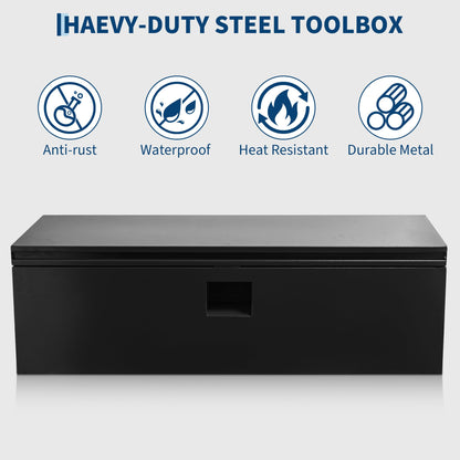 PeakPursuit Heavy Duty Steel Truck Bed Toolbox – Waterproof Storage Chest, Dual Hydraulic Levers & Lock, Fits Pickup, RV, Trailer, Garage, Workshop – Black, 30 x 15 in