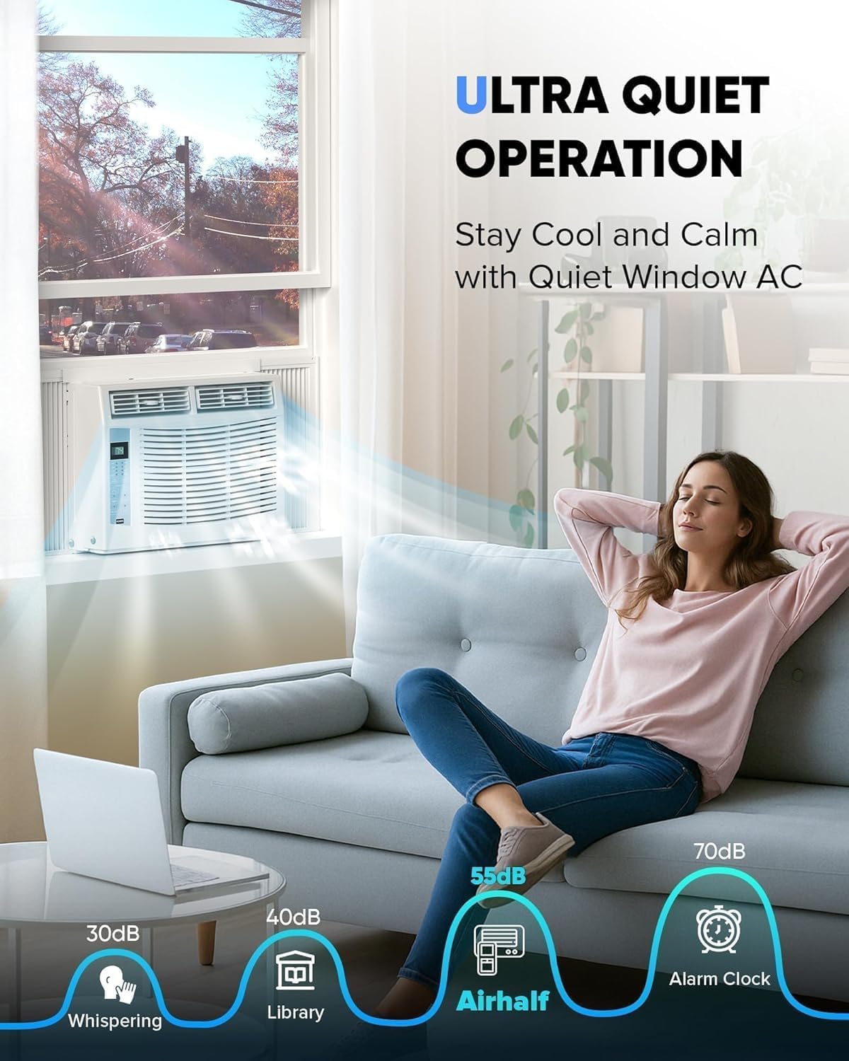 Garvee 8,000 Btu U-Shaped Window Air Conditioner, WiFi & App Control, Ultra Quiet, Enabled Saddle Window AC Unit Cools Up to 350 Sq. ft, Cooling, Dehumidifier, Flexible for Home/Office