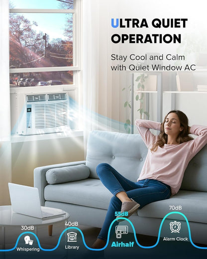Garvee 8,000 Btu U-Shaped Window Air Conditioner, WiFi & App Control, Ultra Quiet, Enabled Saddle Window AC Unit Cools Up to 350 Sq. ft, Cooling, Dehumidifier, Flexible for Home/Office