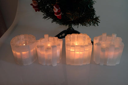 Selenite Candle Holder - Healing Crystal Tealight Holder for Meditation Tranquility & Energy Balance - Square Irregular Selenite Lamp Crystal for Healing Stone