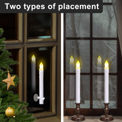 Kithouse Flameless Candles 10 Pack Battery Operated Window Candles with Drip Texture,Remote Timer,10 Removable Candle Holders,10 Suction Cups,20 AAA Batteries for Home Decor Christmas Wedding (Brown)