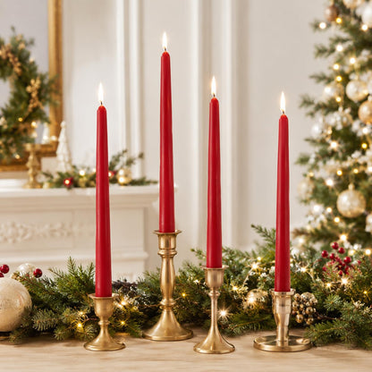 Deep Red Taper Candles Set of 4, 10 Inch Handmade Candle Stick, Unscented Candlesticks, Tapered Candles for Wedding Dinner Table Home Decor