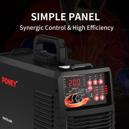 PONEY TIG Welder 200 Amp 5 In 1 TIG Welding Machine DC TIG/Spot TIG/Pulse TIG/Stick, 110V/220V Dual Voltage with Large Digital Display
