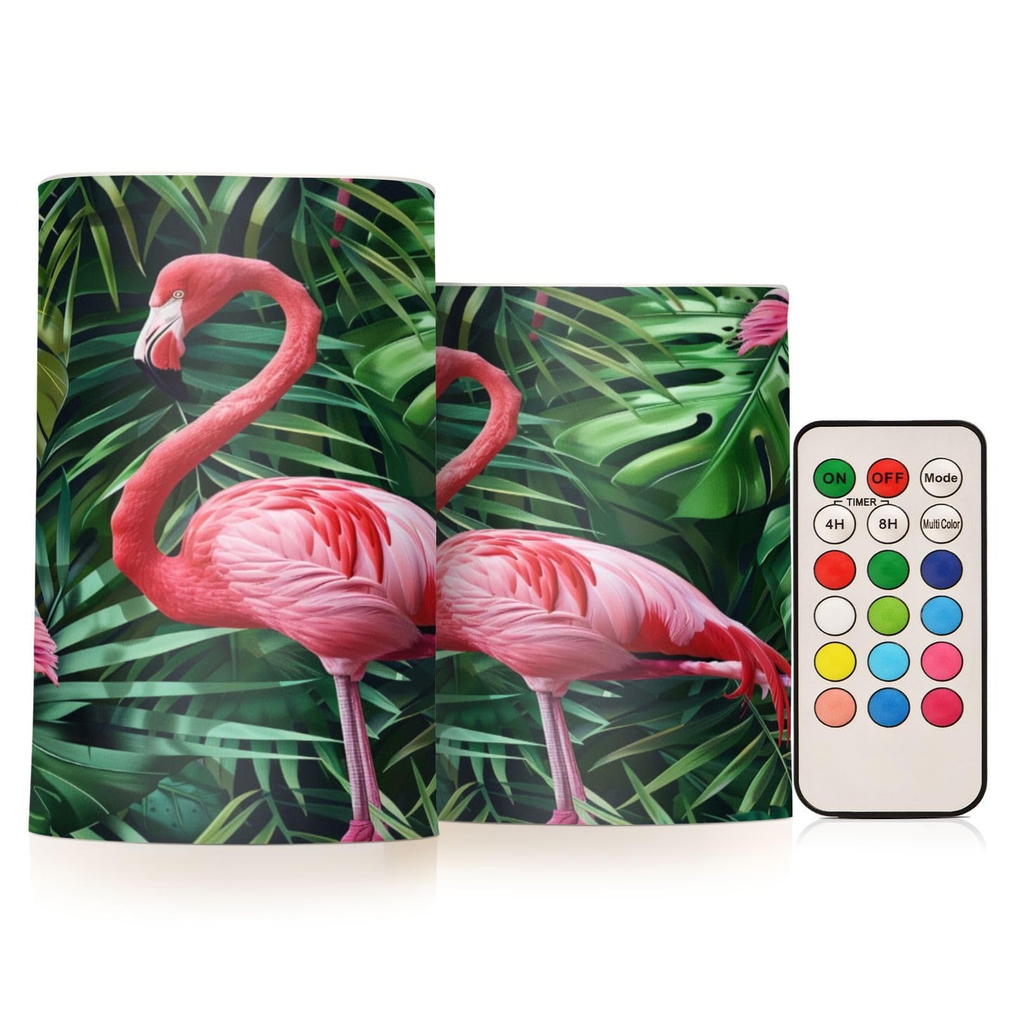 ALAZA Flamingo Palm Leaves Flameless Candles, LED Pillar Candles with Remote Timer, Battery Operated Candles Set of 2