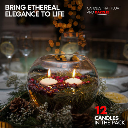 Candle Charisma Ivory Floating Candles 3 Inch (Set of 12) – 8-Hour Dripless, Smokeless Burn with Natural Flickering Flame – Perfect for Weddings, Centerpieces, Pool Nights & Special Events