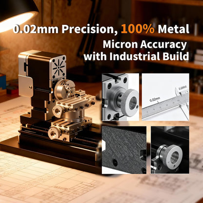 AcmeFlare 4-Axis All-Metal Micro Lathe, High-Power 60W Mini Lathe for Metalworking (Gold, Silver, Aluminum, Copper), Wood & Plastic, with Safety Guard & Quick Indexer