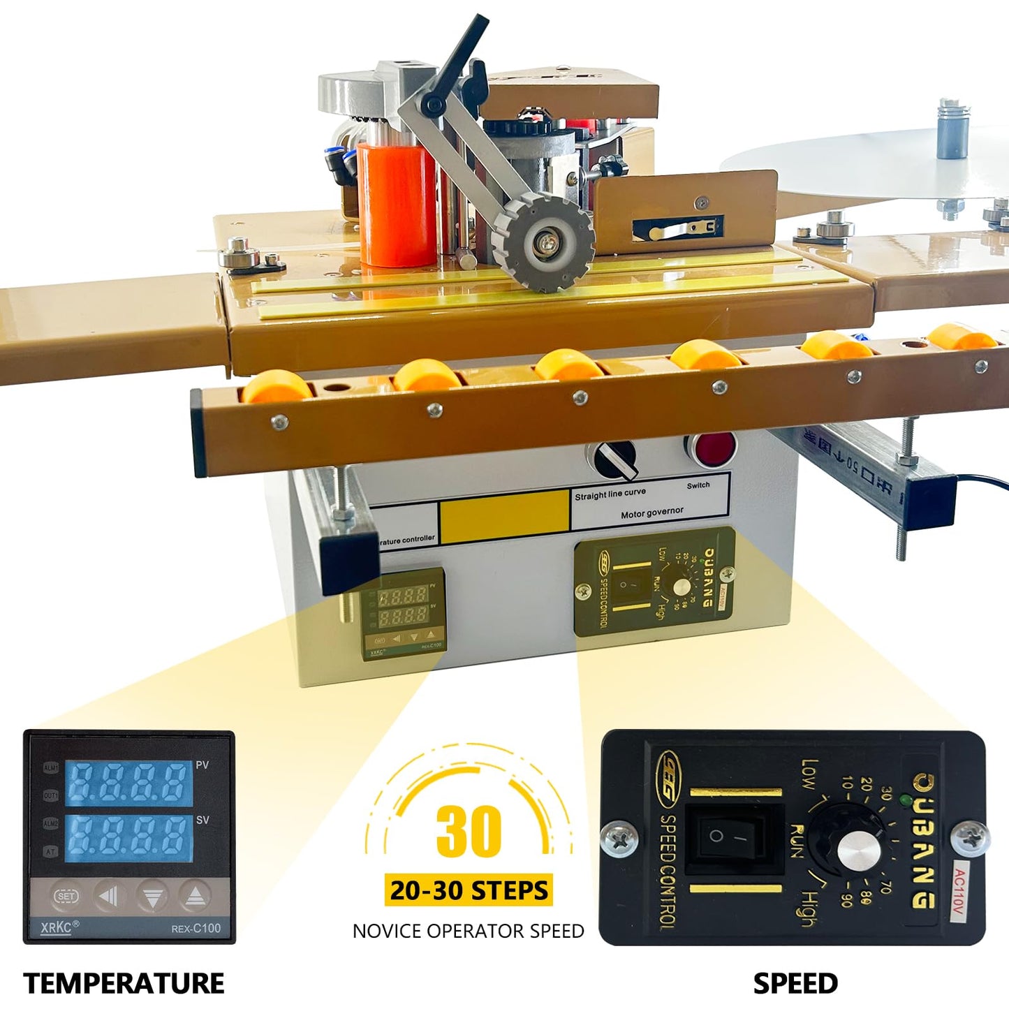 DEVALLEY Portable Woodwork Edge Bander Banding Machine,Automatic Tape Breaking Adjustable Speed Edge Banding Machine Curve Straight Edge Bander Control With Microcomputer Intelligent Temperature
