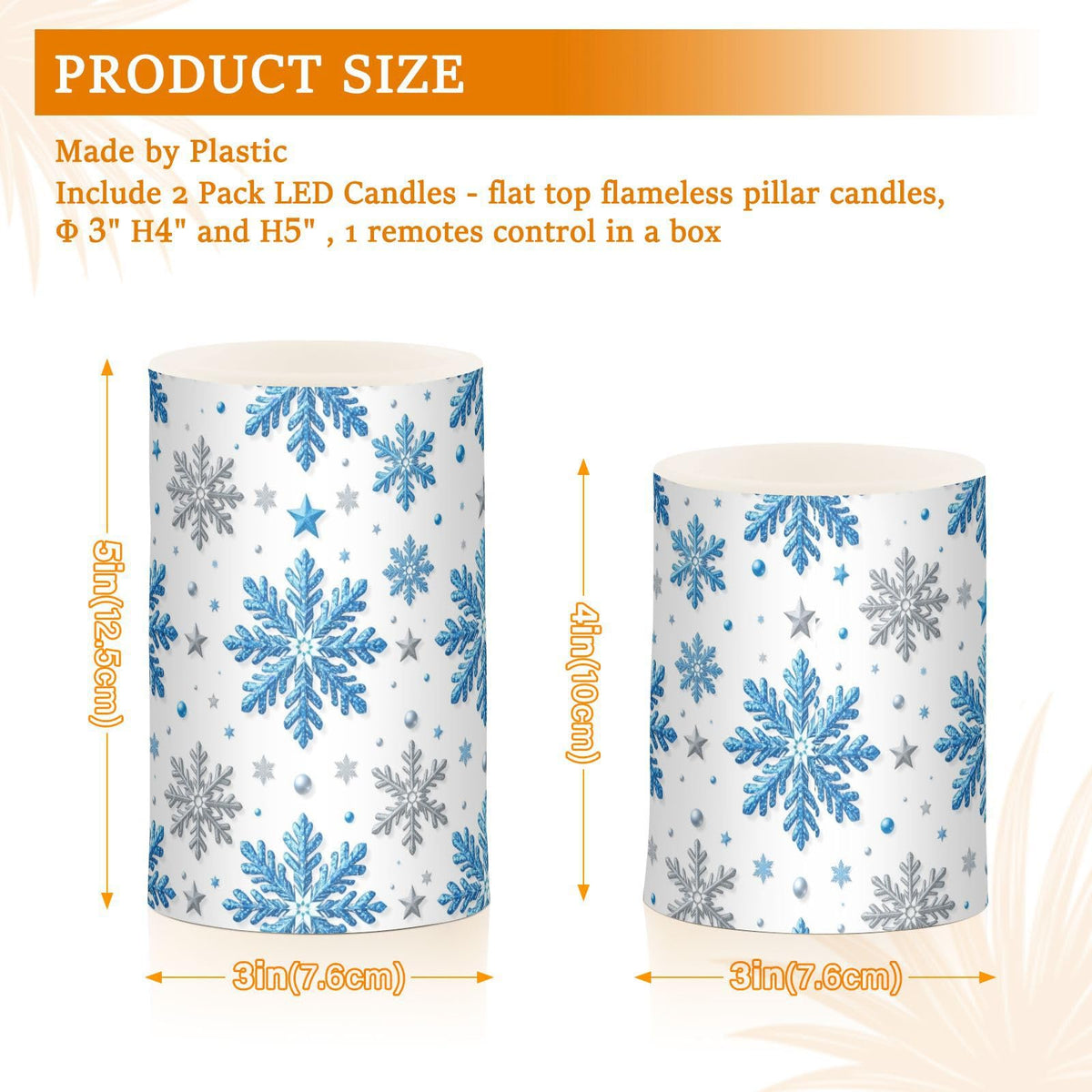 Pigsaly Flameless Candles Battery Operated Winter Stars Christmas Silver Blue Glittering Snowflakes Flickering Led Pillar Candles with Remote Control Colour Changing Warm Light Candles for Hallowee