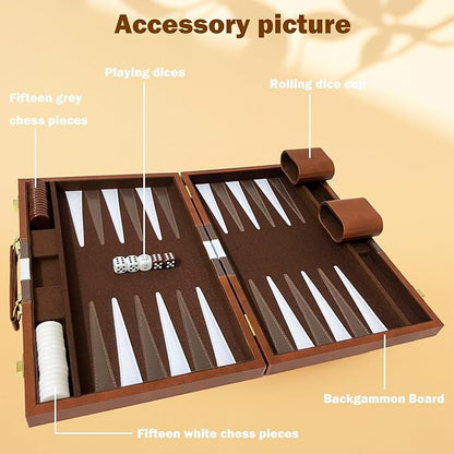 Large Backgammon Sets for Adults Classic Board Games Portable and Travel Backgammon Set with Premium Leather Case (11 Inch)