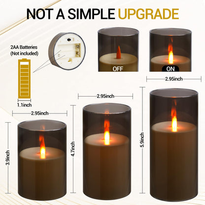 Kiexung Flameless LED Candles, New Analog 3D Wick Battery Powered Candle, Fake Candle with Remote Control & Timer for Dining Table/Cafe/Living Room/Bedroom/Wedding Center Decor (Grey)