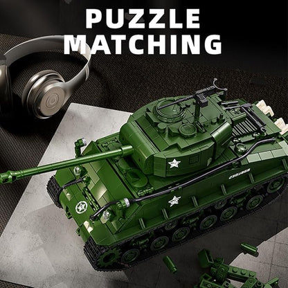 WW2 Military Tank M4 Pershing Heavy Building Block Set 1703 Pcs WW2 Model with Rotating Gun &amp Figures Army Toys for Adults &amp Collectors