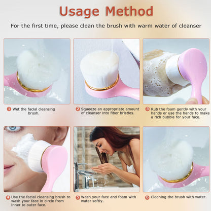 2 Pack Soft Bristle Facial Cleansing Brush for Deep Pore Cleaning, Face Exfoliating Scrub Brush for Face Cleansing Skincare Massaging (Pink and Jade White)
