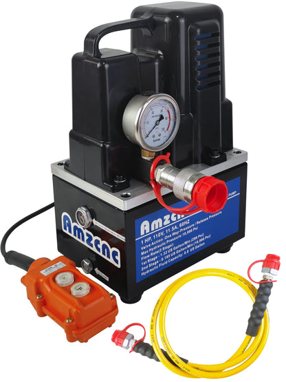 AMZCNC Electric Hydraulic Pump Power Pack Unit 2 Stage Single Acting 110v/120v 10k psi (10000Psi One Way Mini)