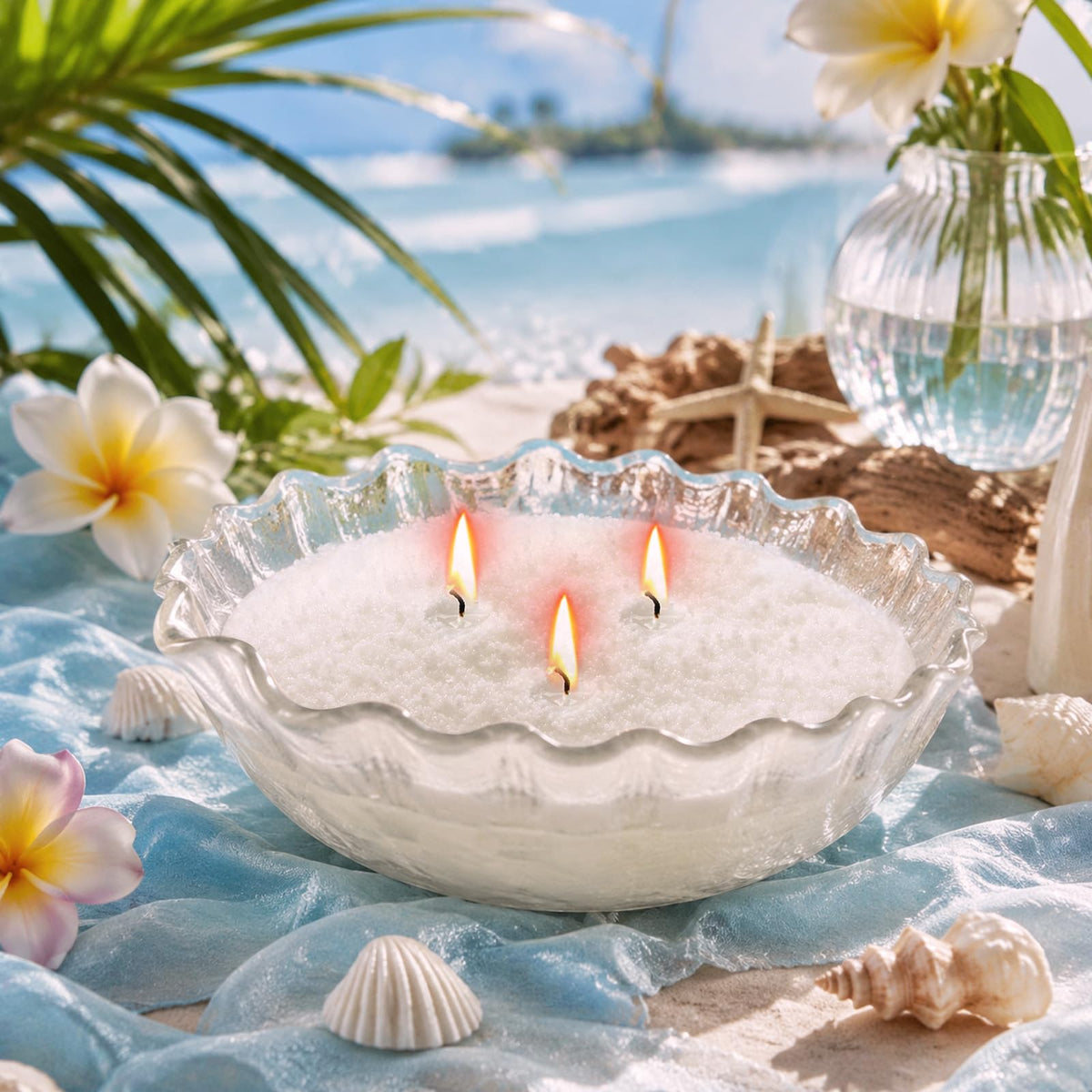 MTLEE Pearled Candle 2.2 Lb/35oz Hawaiian Flavor Scented Sand Candle Kit Include 50 Wicks, Bow Gift Box, Spoon Reusable Pearled Wax, Gifts for Women Girls Teacher Birthday DIY Home Kit