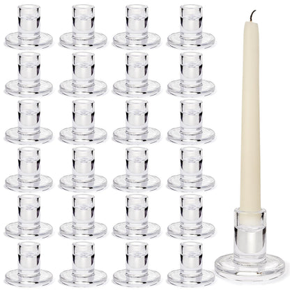 JONERAY 24-Pack Candlestick Holders Bulk - Thick Glass, Amber Taper Candle Holders for Wedding Banquet, Anniversaries
