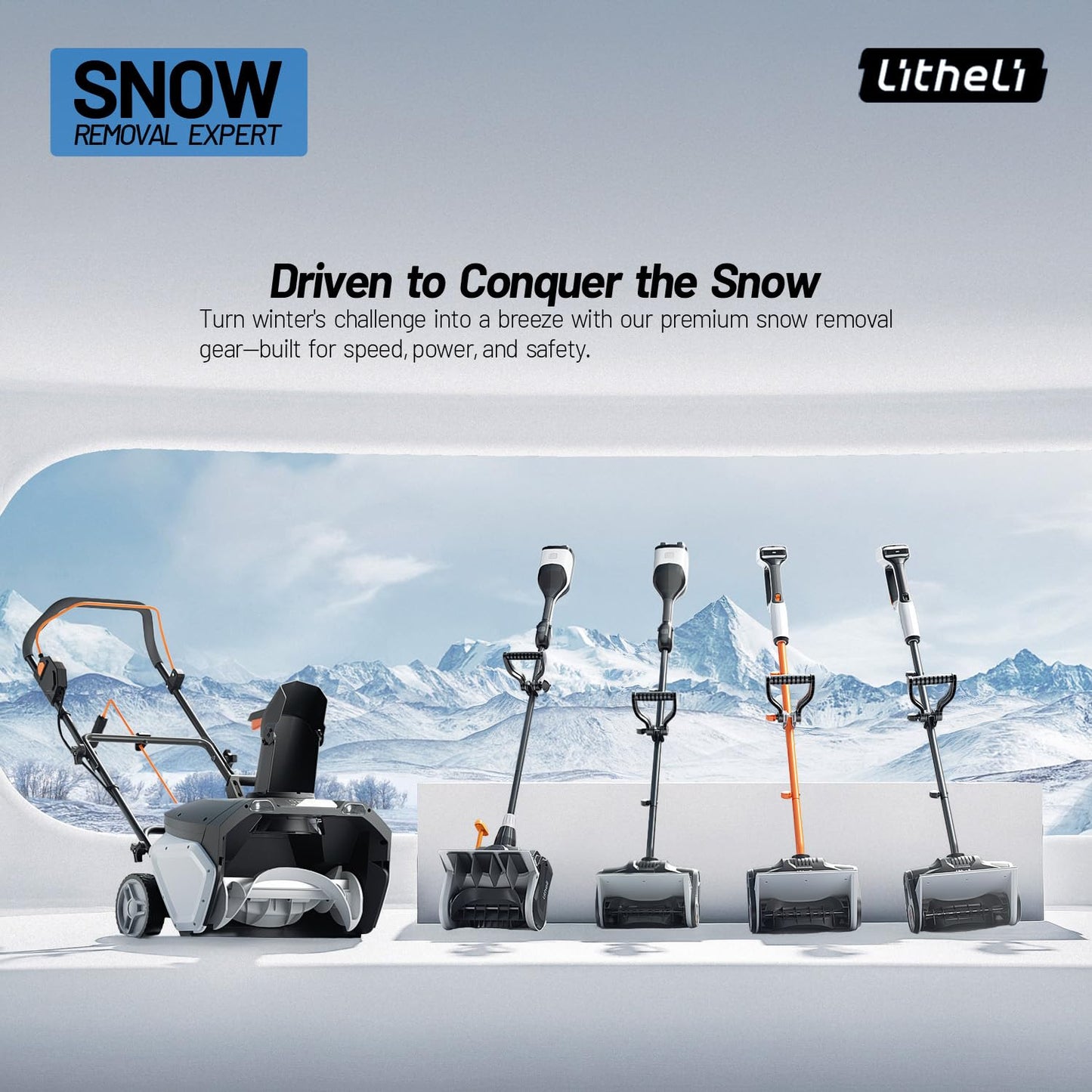 Litheli Cordless Snow Blower, 40V Brushless Electric Snow Thrower with Wheels, 180° Adjustable Chute, LED Light, Easy Maneuver Snow Removal Kit with Battery for Driveway