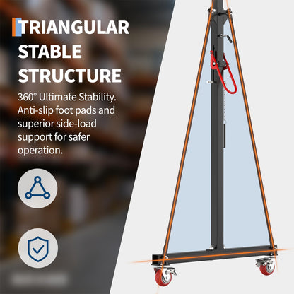 Adjustable Gantry Crane 1 Ton (2200 LBS) with Manual Trolley, Hook and Sling Strap, 12 Locking Positions (97" to 141") with Triangle Base, Portable I-Beam Hoist for Factory, Warehouse, Auto Repair