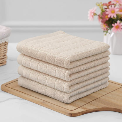 Homaxy 100% Cotton Terry Kitchen Towels(Beige, 13 x 28 inches), Checkered Designed, Soft and Super Absorbent Dish Towels, 6 Pack