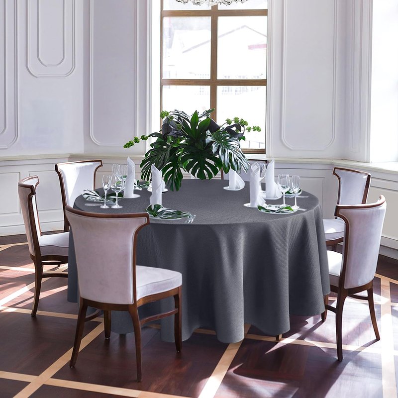 Biscaynebay Textured Fabric Round Tablecloths 108", Dark Grey Water Resistant Washable Table Cloth Circle Folding Table Covers Linen for Dining, Kitchen, Wedding, Parties etc