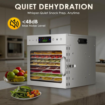 HOPERAN Food Dehydrator Machine with 8 Stainless Steel Trays – Digital Timer & Adjustable Temp Control for Jerky, Herbs, Fruits | Overheat Protection, BPA-Free, Includes Recipe Book