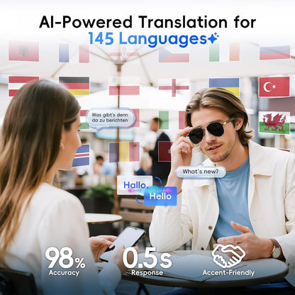 GetD AI Smart Glasses for Men Women with Classic Aviator, Nylon Polarized Bluetooth Sunglasses, Smart Sunglasses with ChatGPT AI Translation with for 145 Languages