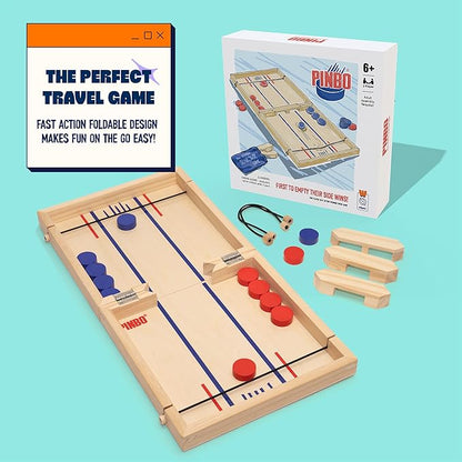 Pinbo Sling Puck Game (18) Premium Wooden Foldable Board | 2 Player Tabletop Game for Adults &amp Kids | Travel Friendly Classic Slingshot Game