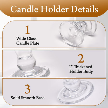 CHILL RECIPE Unity Candle Holders Glass Candlestick Holders for Pillar Candles Taper Candles, Crystal Taper Candle Holders Set of 3 for Wedding Table Centerpiece (Clear)