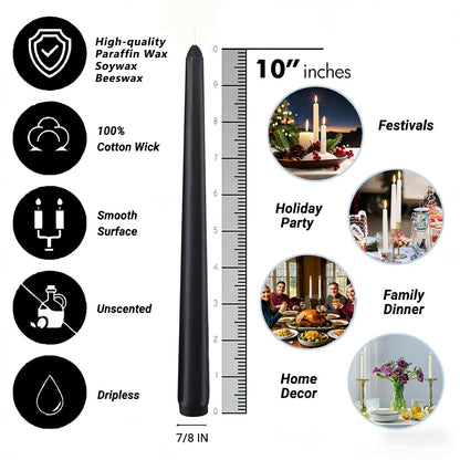 20-Pack Black Taper Candles Unscented, 10 Inch Tall Dinner Table Candlesticks for Halloween Gothic Centerpieces, Bulk Tapered Candles Long Burning Smokeless Dripless, Decorative Candle for Home Decor