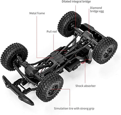 RC Pickup Truck C8813 Dodge Pickup 1:18 Scale All Terrain Remote Control Crawler 2.4 GHz 4WD Off-Road Rock Car with Alloy Frame Shock Absorber 45°Climbing Gifts for Teens Beginners
