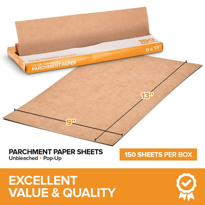 Stock Your Home 150 Ct Unbleached Parchment Paper Sheets, Pop Up Parchment Paper Sheets for Baking, Air fryer Sheets & Oven Liners FOr cookies, Bread, meat, Pizza (9x13”)