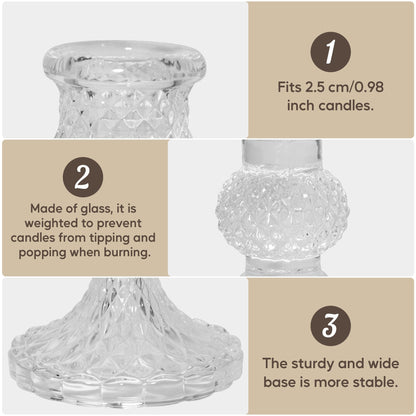 Glass Candlestick Holder Taper and Pillar Candle Holder Desktop Decoration for Wedding Dinning Party-3 Packs