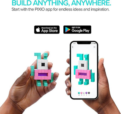 PIXIO NEON - Tiny Magnetic Blocks Building Toy in The Pixel Art Style with Free App - 5/16 Plastic Cubes with 6 Magnets Inside - Open Ended Toy - Creativity Kit for Ages 6+ - 60pcs