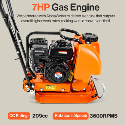 SuperHandy Plate Compactor Heavy Duty 7HP 4200lbs Impact Force - w/Water Tank for Concrete and Dirt