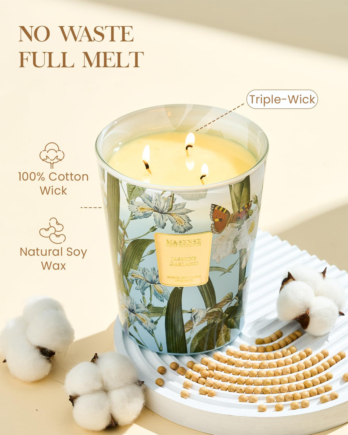 M&SENSE Jasmine Candles Highly Scented 3 Wick 35oz 150 Hours Burn Extra Large Jar Candles for Women, Natural Soy Wax Aromatherapy Candle for Stress Relief, Meditation, Yoga, Spa