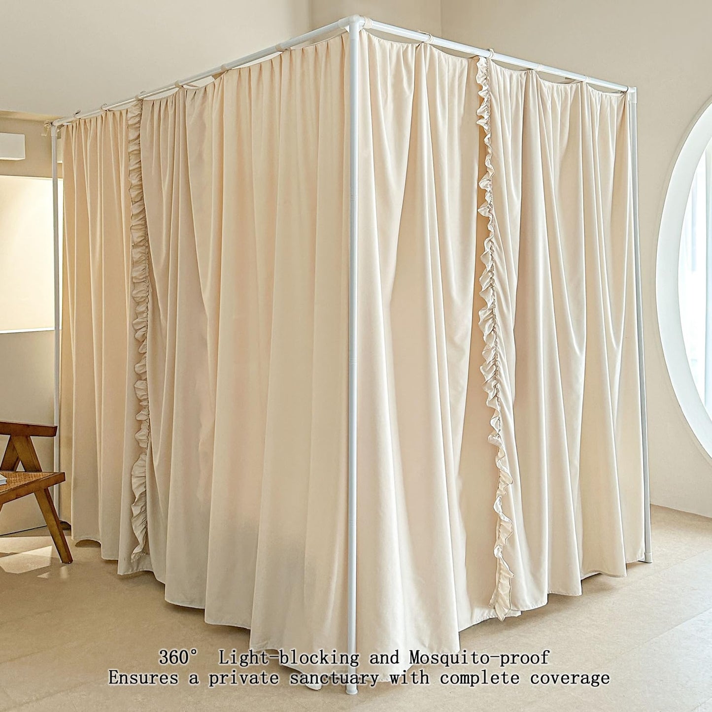 AIKASY Princess Canopy Bed Curtains with Top Ties - Windproof & Lightproof for Girls' Adult Bedroom Decor | Bed Canopy Drapes (Queen,Khaki)