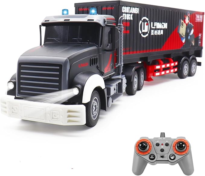 RC Semi Truck 23.6 Inch Remote Control Semi Truck and Trailer Toy Semi Truck Toy 2.4Ghz with Sound and Lights Container 1/24 RC Construction Vehicles Toy for Kids &amp Boys