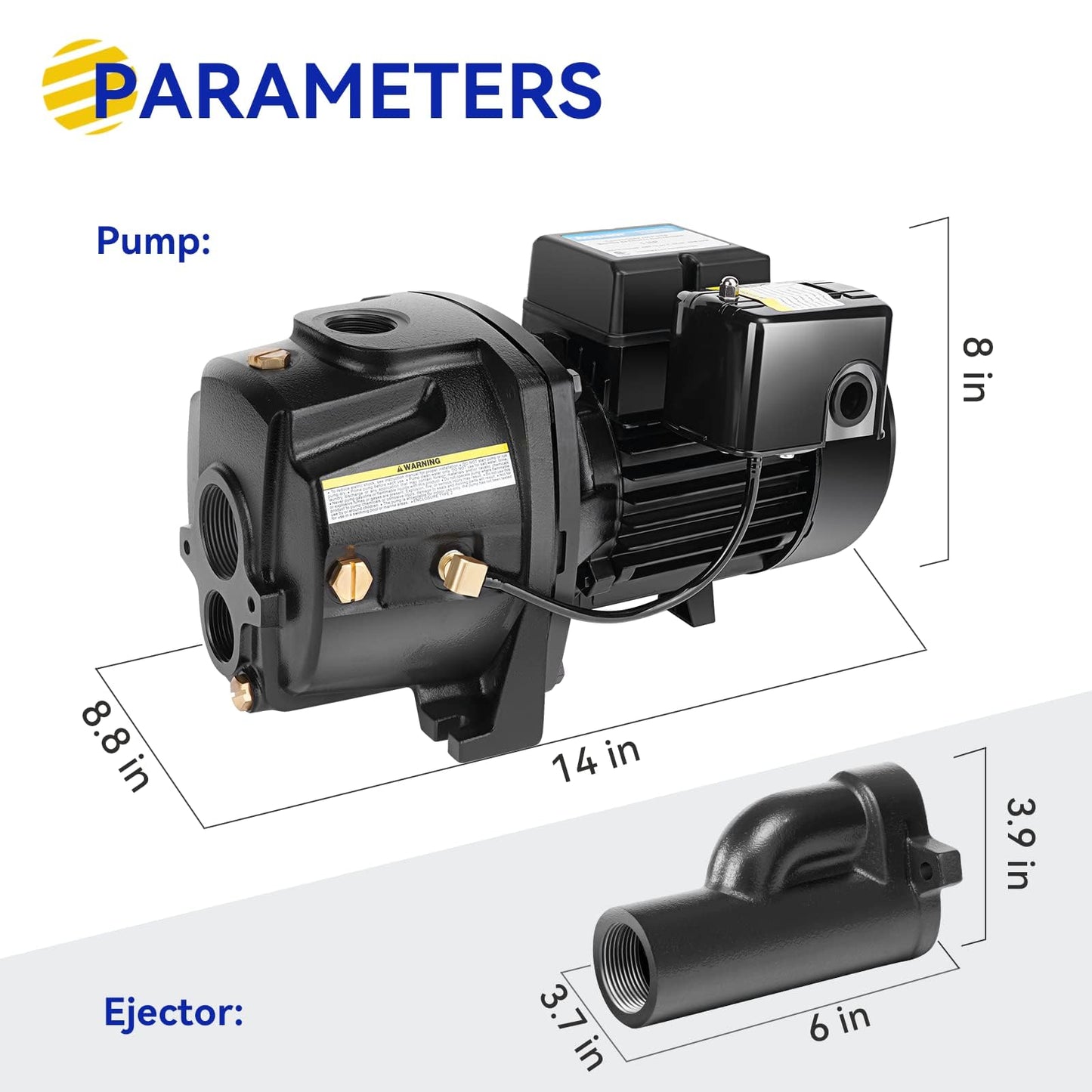 Acquaer Shallow/Deep Well Jet Pump, Cast Iron Convertible Pump with Ejector Kit, Well Depth Up to 25ft or 90ft, 115V/230V Dual Voltage, Automatic Pressure Switch