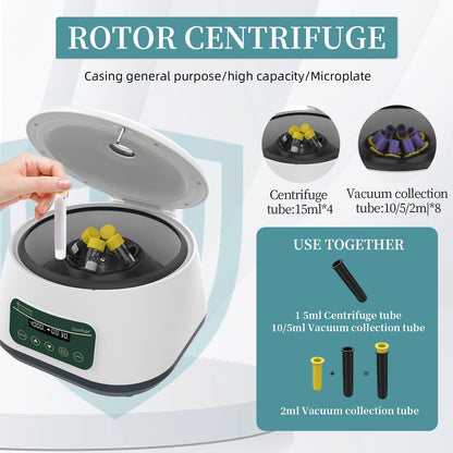 LABHOUSE PRP Centrifuge Machine 8x2ml/5ml/10ml | 4x15ml Digital Speed 500-4000rpm 1717xg RCF Lab Benchtop Centrifuges Timer 30sec-99min