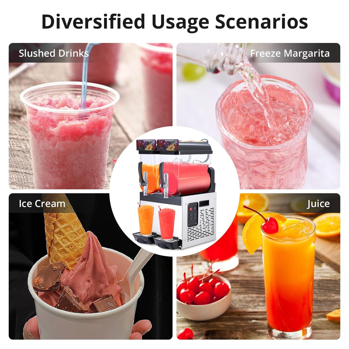 GarveeHome Commercial Slushy Machine, Stainless Steel Margarita Smoothie Frozen Drink Maker, Self-Cleaning, 700W, Perfect for Homes, Coffee Shops,Restaurants,Black,15 L*2