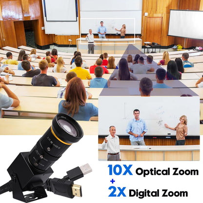 SVPRO HDMI USB Camera 4K 60fps USB3.0 Streaming Webcam with Zoom 5-50mm Telephoto Lens,10X Optical Zoom Industrial Microscope Camera H.264 Video Camera for Computer,Raspberry Pi,Monitor