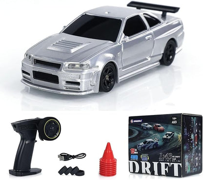 TOUCAN RC HOBBY 1:43 Remote Control Mini Drift Car Race Car Toy Radio Lights Traffic Safety Cone Without a Gyro SilverUS in Stock