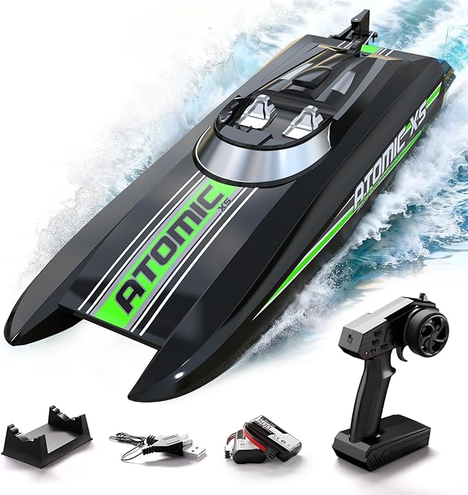 volantexrc Remote Control Boats for Pools and Lakes 20+MPH AtomicXS High Speed RC Boat for Adults Toy Boat Gifts with 2 Batteries &amp Reverse Function (795-5 Black)