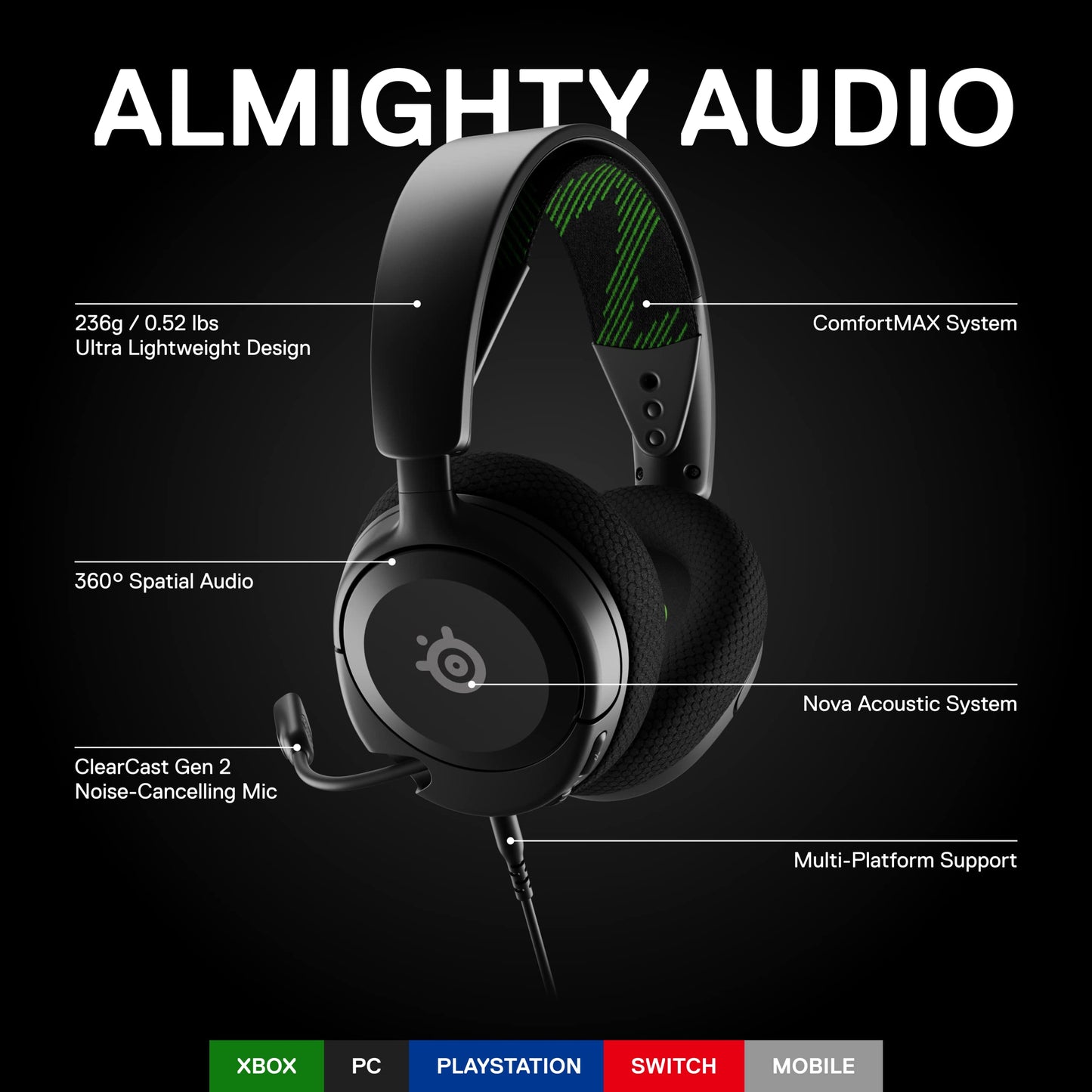 SteelSeries Arctis Nova 1X Gaming Headset - Signature Arctis Sound - ClearCast Gen 2 Mic - Xbox Series X|S, PC, PlayStation, Switch, and Mobile